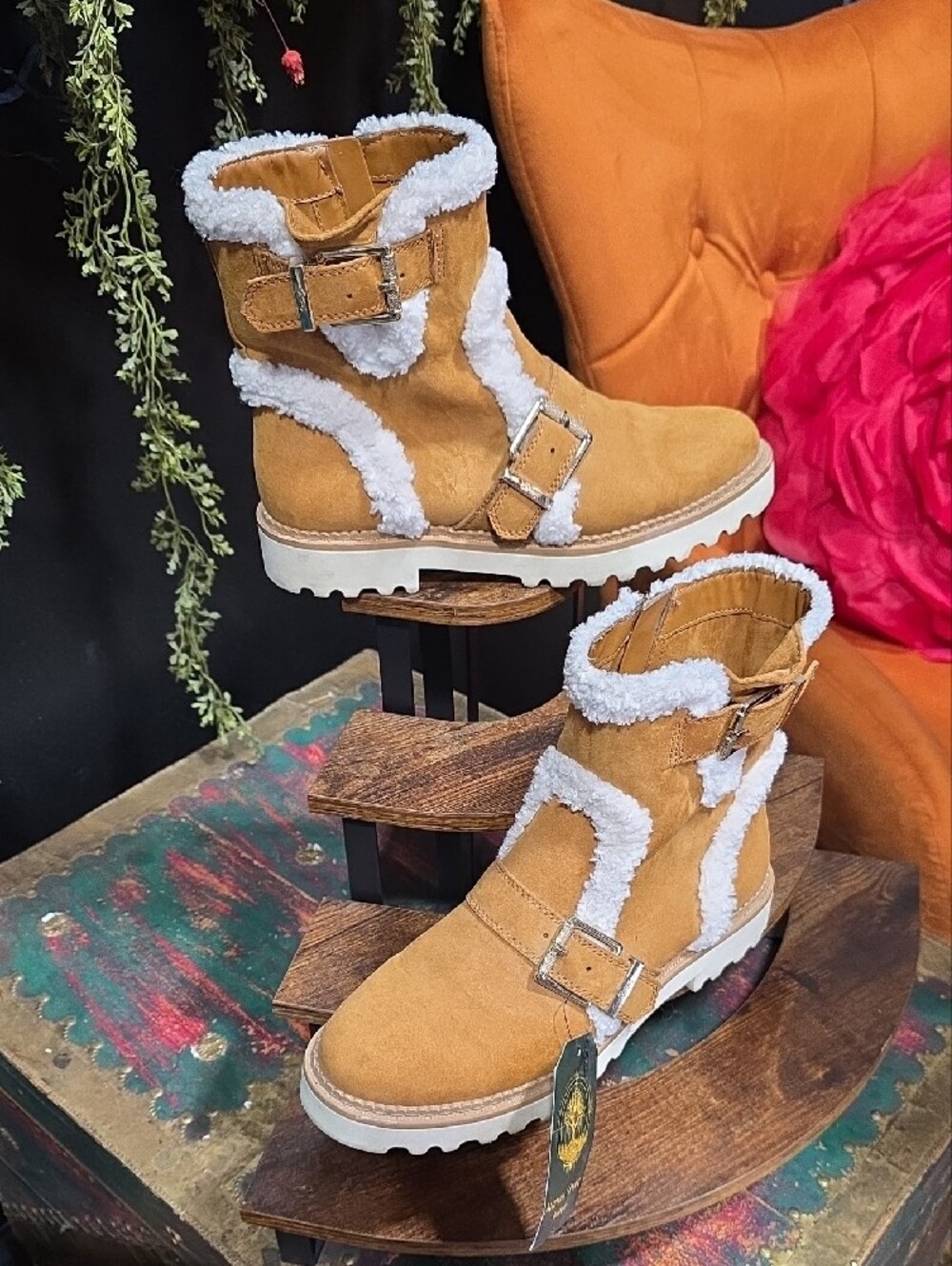 Circus by Sam Edelman Tan Suede Like Shearling Buckle Boots - Picture 4 of 12